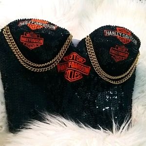 Black sequin chain corset